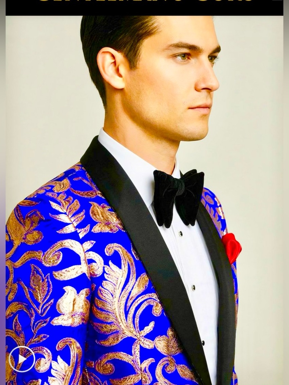 Macy's Cobalt Blue velvet Blazer with Gold Floral Jacquard
